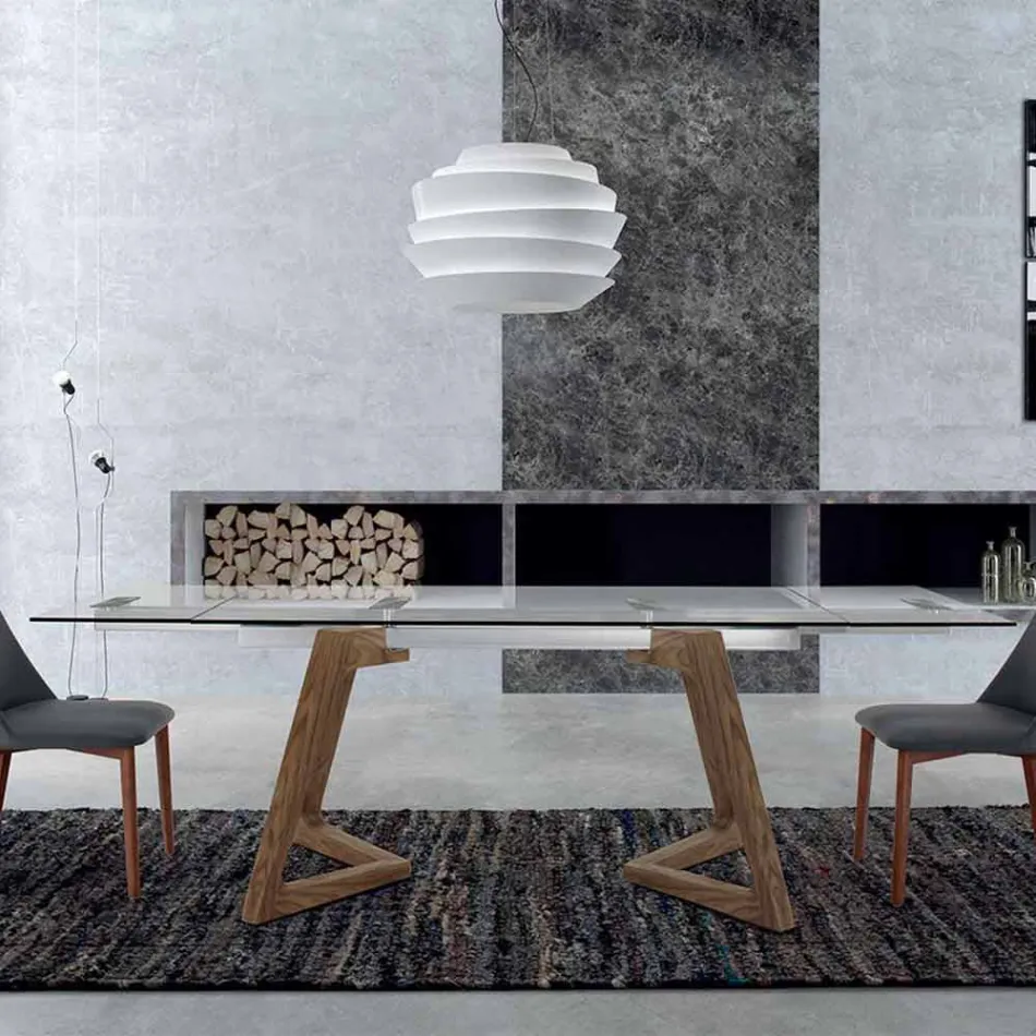 Mesa Extensible de Vidrio y Madera Chapada hasta 280 cm - Eugrafo viadurini