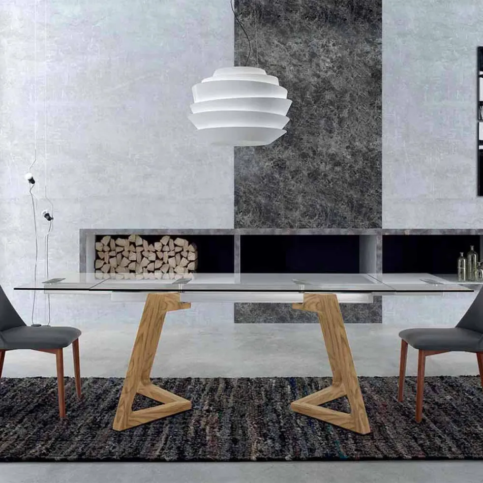 Mesa Extensible de Vidrio y Madera Chapada hasta 280 cm - Eugrafo viadurini