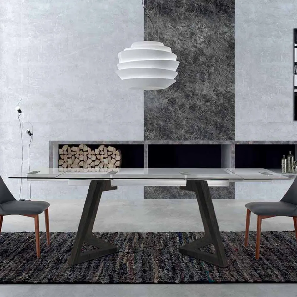 Mesa Extensible de Vidrio y Madera Chapada hasta 280 cm - Eugrafo viadurini