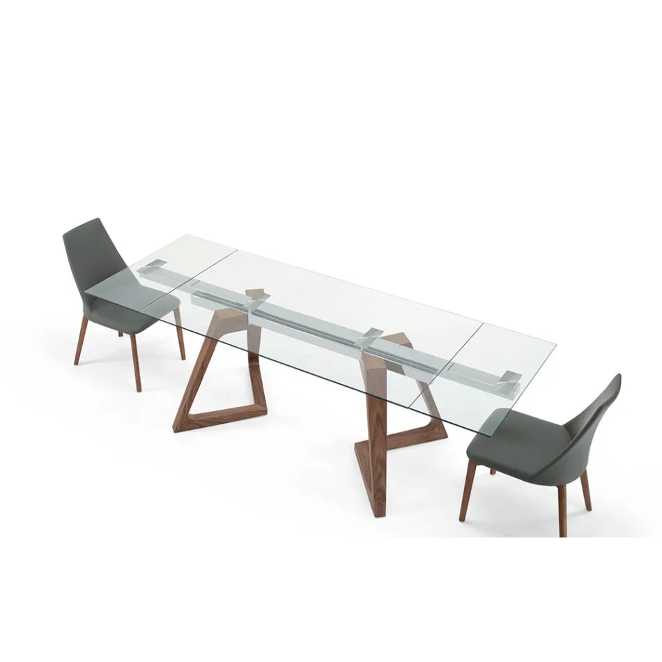 Mesa Extensible hasta 280 cm en Vidrio y Madera Chapada – Eugrafo viadurini