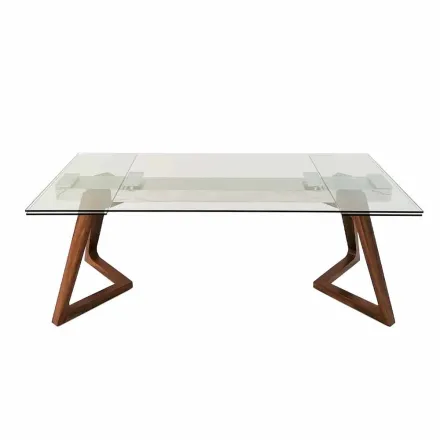 Mesa Extensible de Vidrio y Madera Chapada hasta 280 cm - Eugrafo viadurini