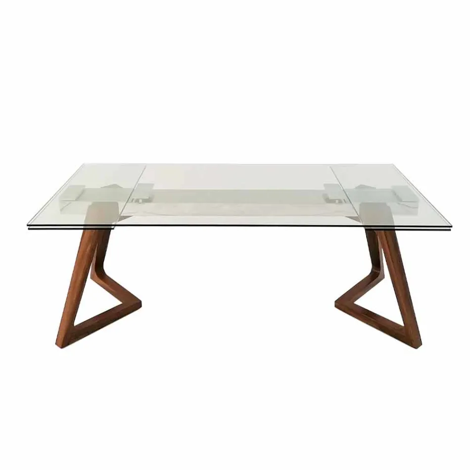 Mesa Extensible de Vidrio y Madera Chapada hasta 280 cm - Eugrafo viadurini