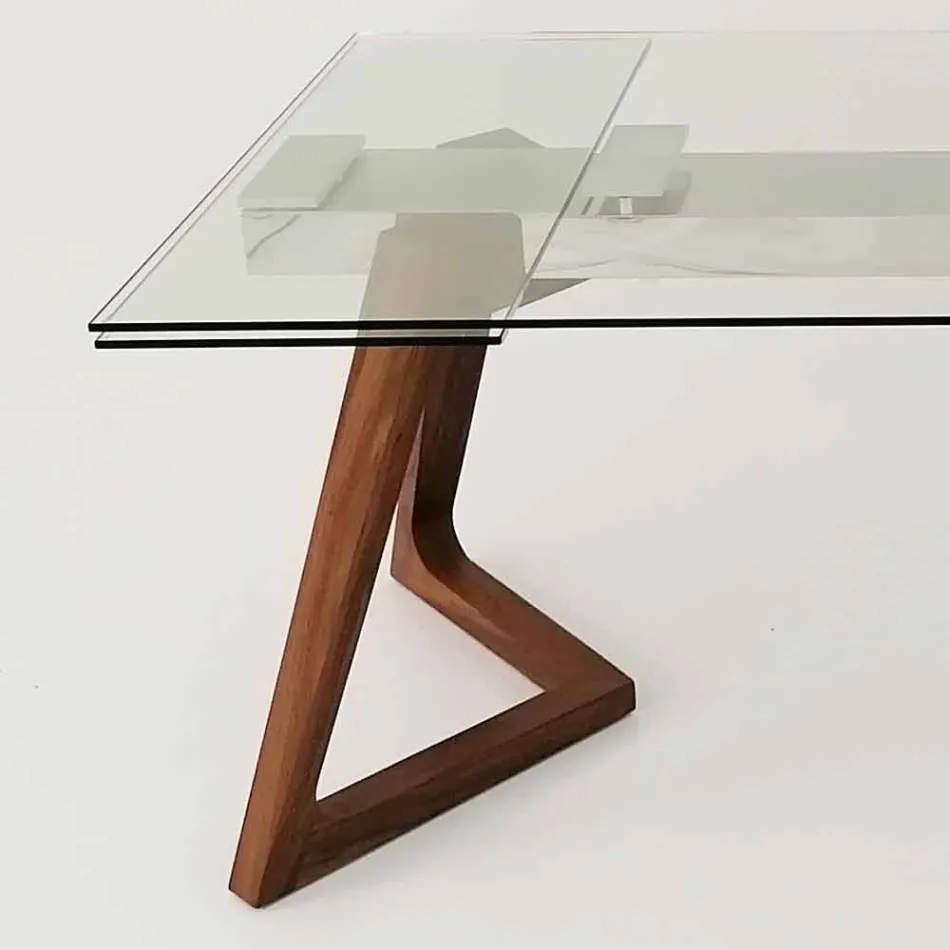 Mesa Extensible de Vidrio y Madera Chapada hasta 280 cm - Eugrafo viadurini
