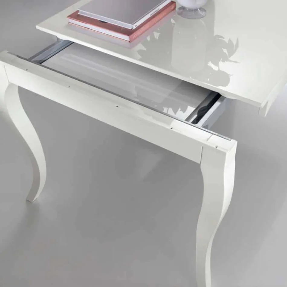 Mesa extensible hasta 350 cm en nogal Tanganika blanco brillante, Leomas viadurini