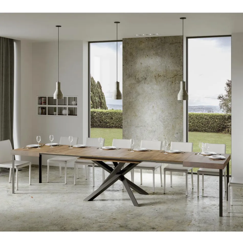 Mesa extensible hasta 440 cm en hierro y madera antracita Made in Italy - Graffo viadurini