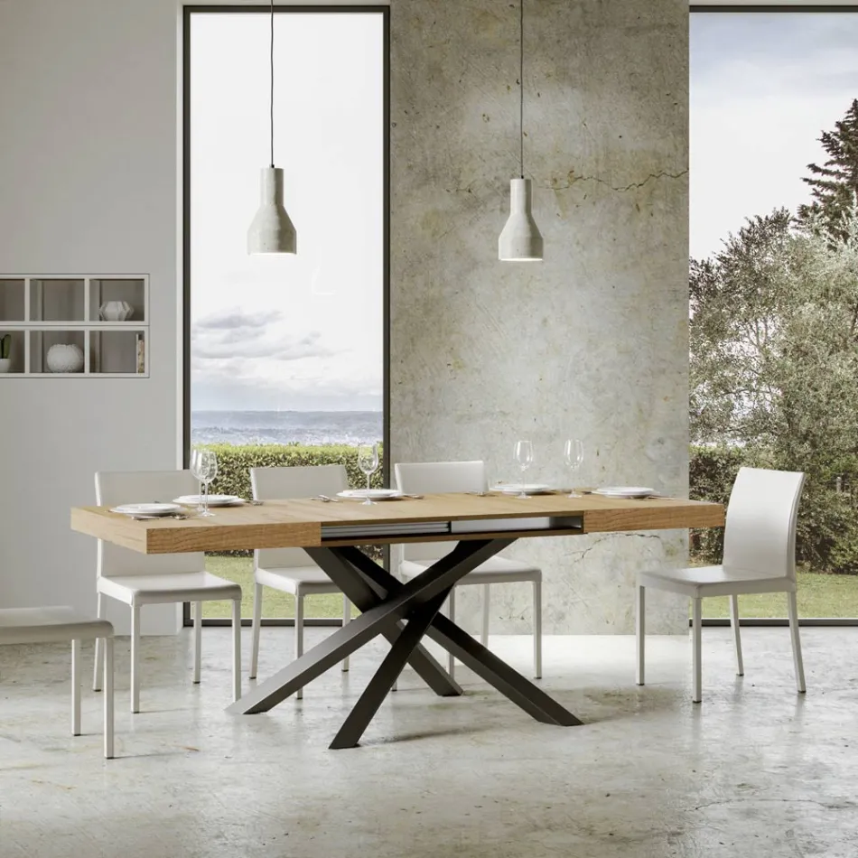 Mesa extensible hasta 440 cm en hierro y madera antracita Made in Italy - Graffo viadurini