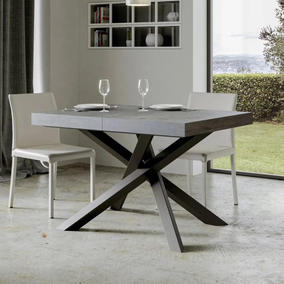 Mesa extensible hasta 440 cm en hierro y madera antracita Made in Italy - Graffo viadurini