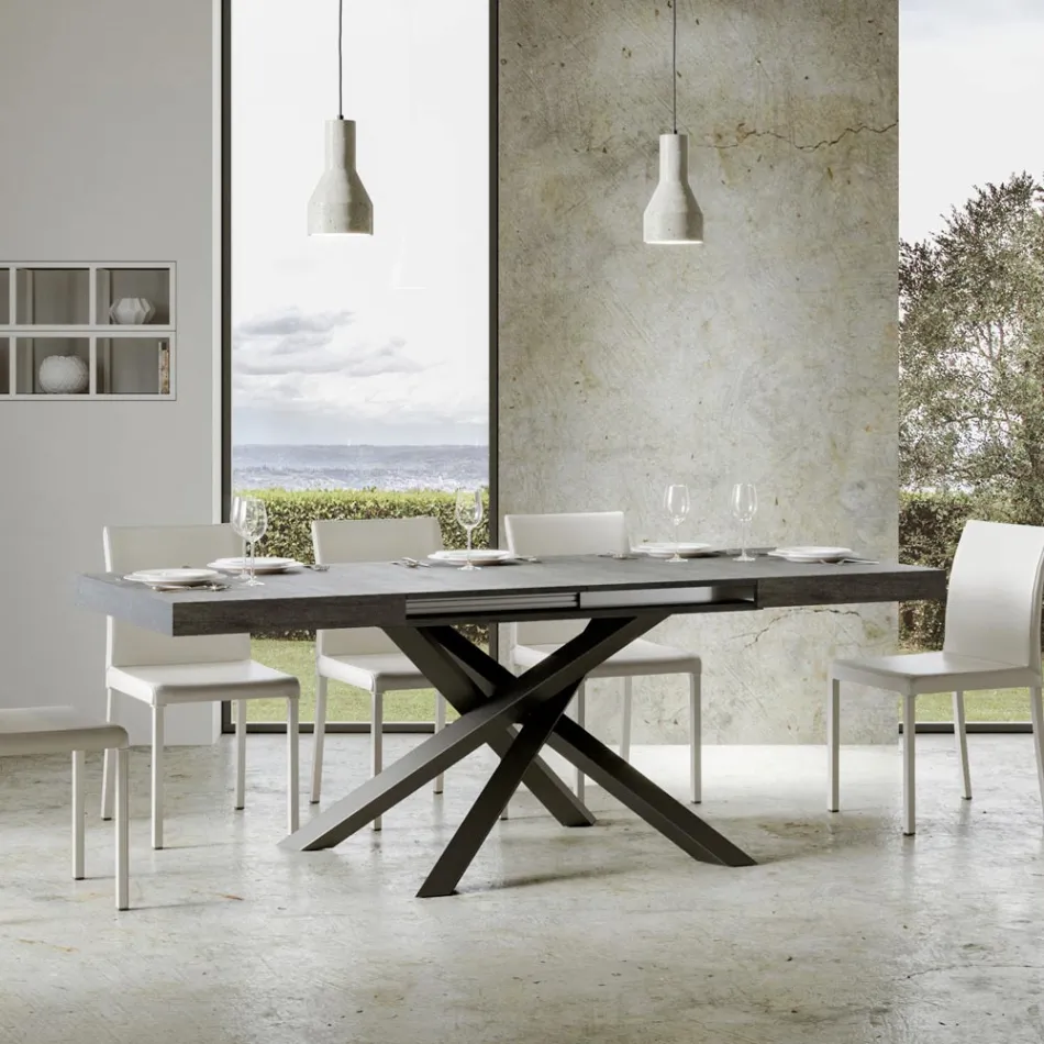 Mesa extensible hasta 440 cm en hierro y madera antracita Made in Italy - Graffo viadurini