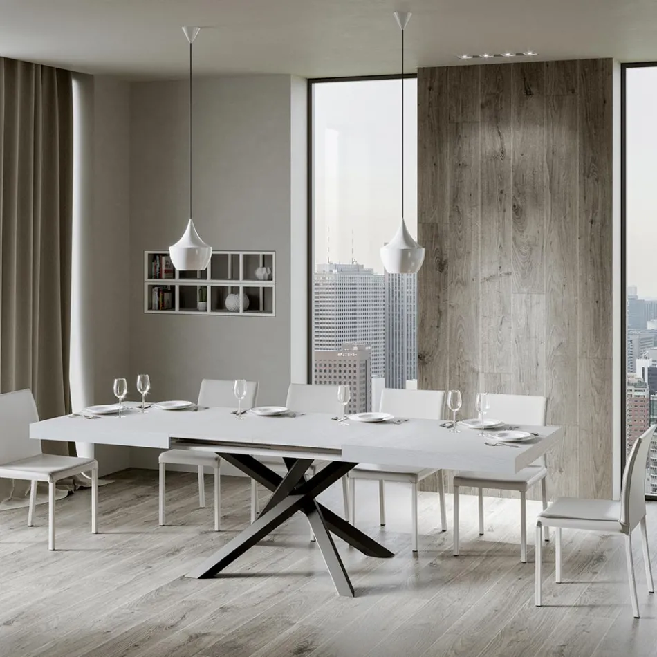 Mesa extensible hasta 440 cm en hierro y madera antracita Made in Italy - Graffo viadurini