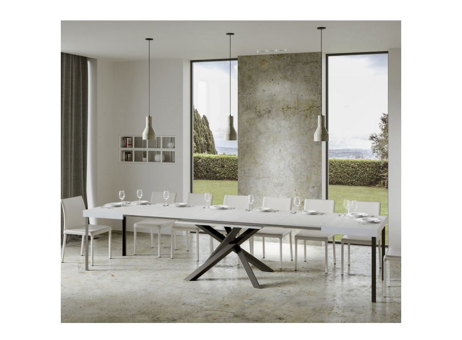 Mesa extensible hasta 440 cm en hierro y madera antracita Made in Italy - Graffo viadurini