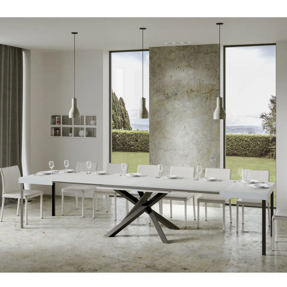 Mesa extensible hasta 440 cm en hierro y madera antracita Made in Italy - Graffo viadurini