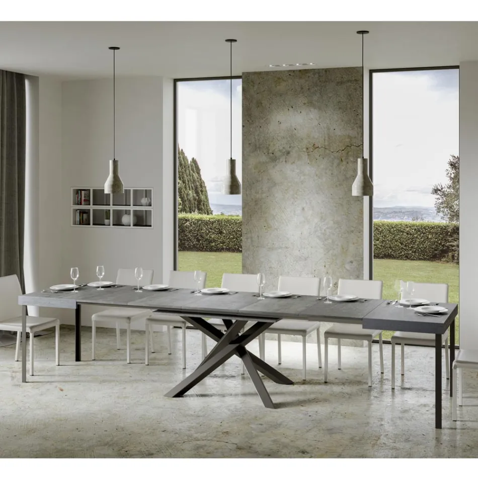 Mesa extensible hasta 440 cm en hierro y madera antracita Made in Italy - Graffo viadurini