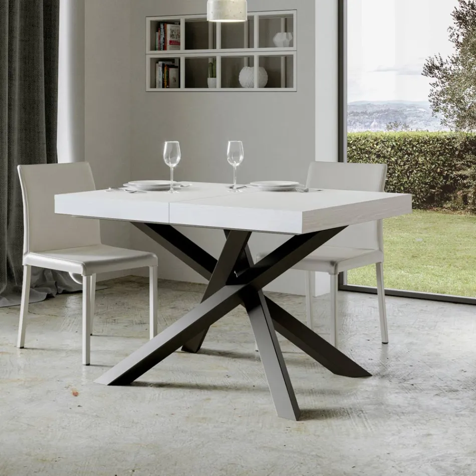 Mesa extensible hasta 440 cm en hierro y madera antracita Made in Italy - Graffo viadurini