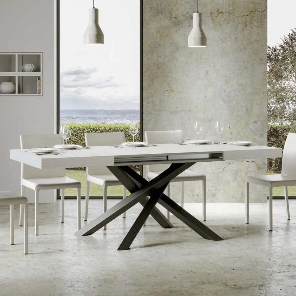 Mesa extensible hasta 440 cm en hierro y madera antracita Made in Italy - Graffo viadurini