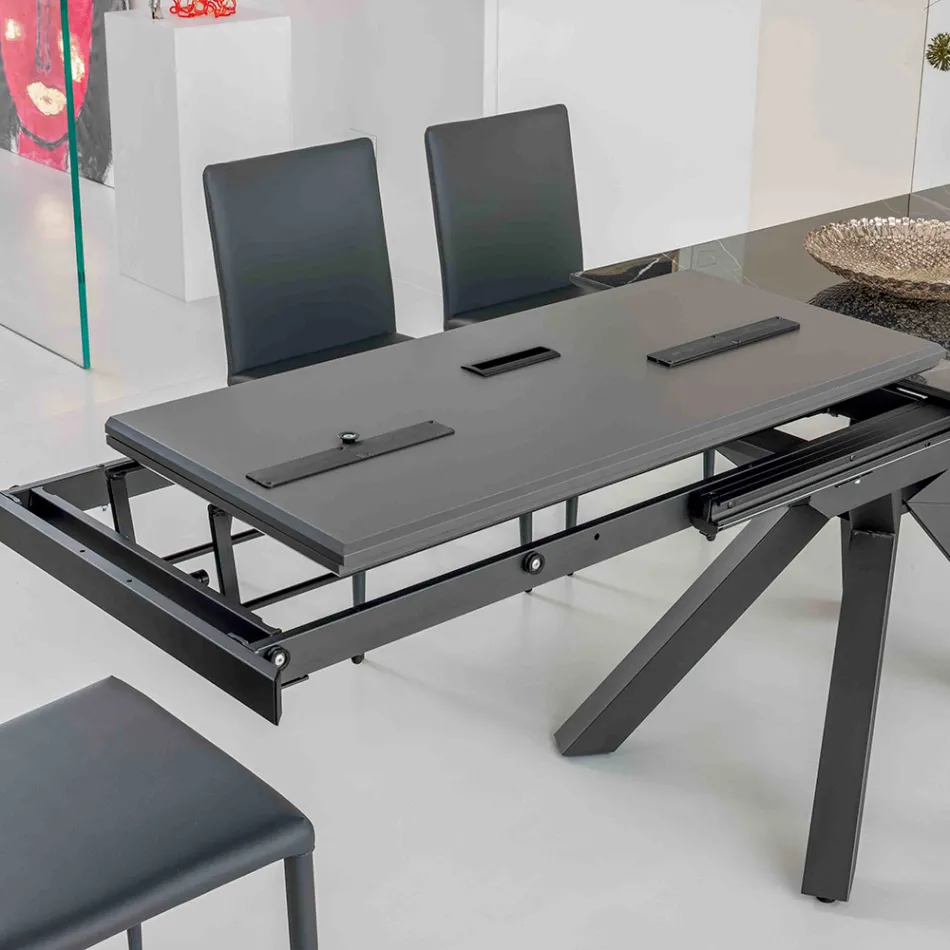 Mesa extensible en cerámica negra Calacatta pulida Starlit - Balia viadurini