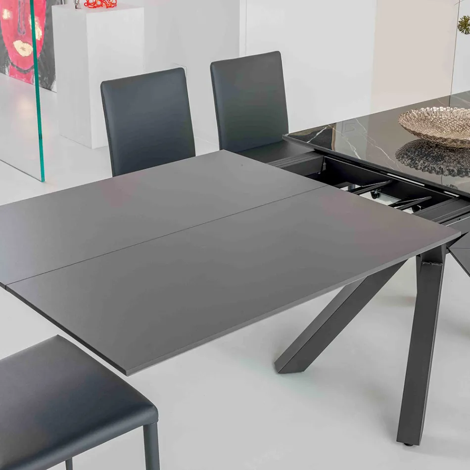 Mesa extensible en cerámica negra Calacatta pulida Starlit - Balia viadurini
