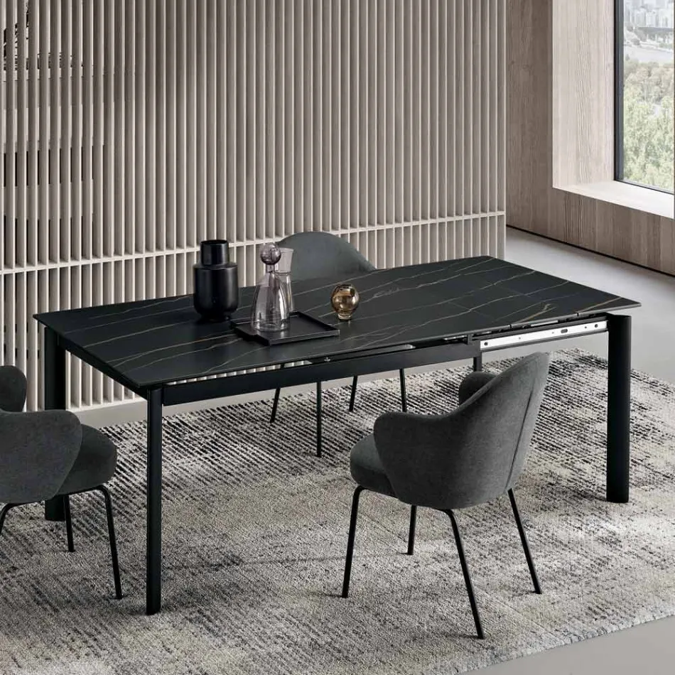 Mesa extensible de gres porcelánico con base de metal pintado - Arko viadurini