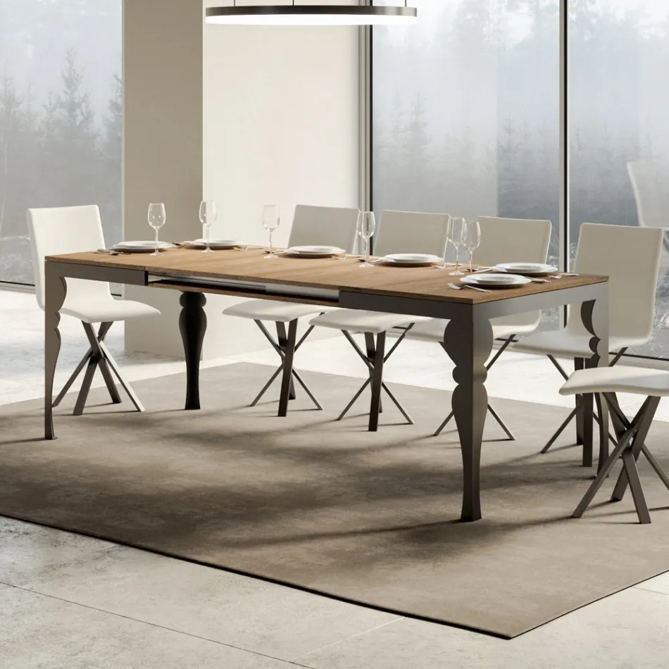 Mesa Extensible en Madera de Melamina y Bajo de Hierro Antracita - Sassone viadurini