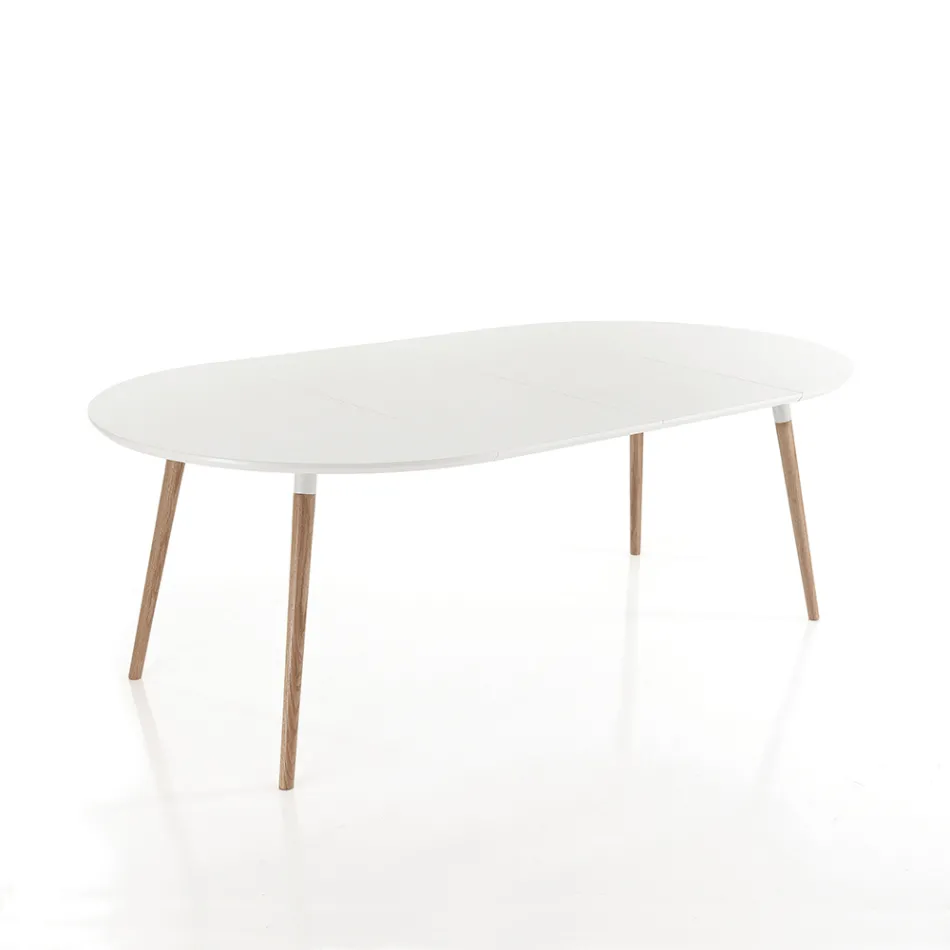  Ian Mesa Oval 120(200) Ext Madera Nat Lac Mate Blan viadurini