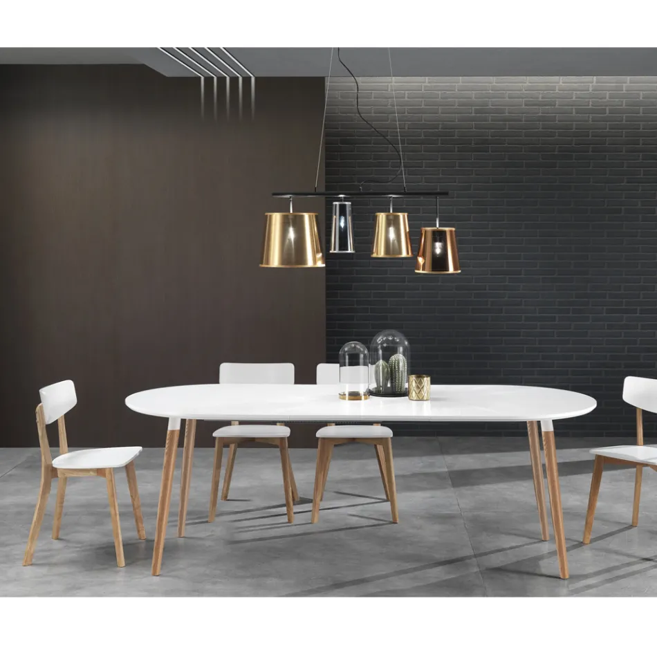  Ian Mesa Oval 120(200) Ext Madera Nat Lac Mate Blan viadurini