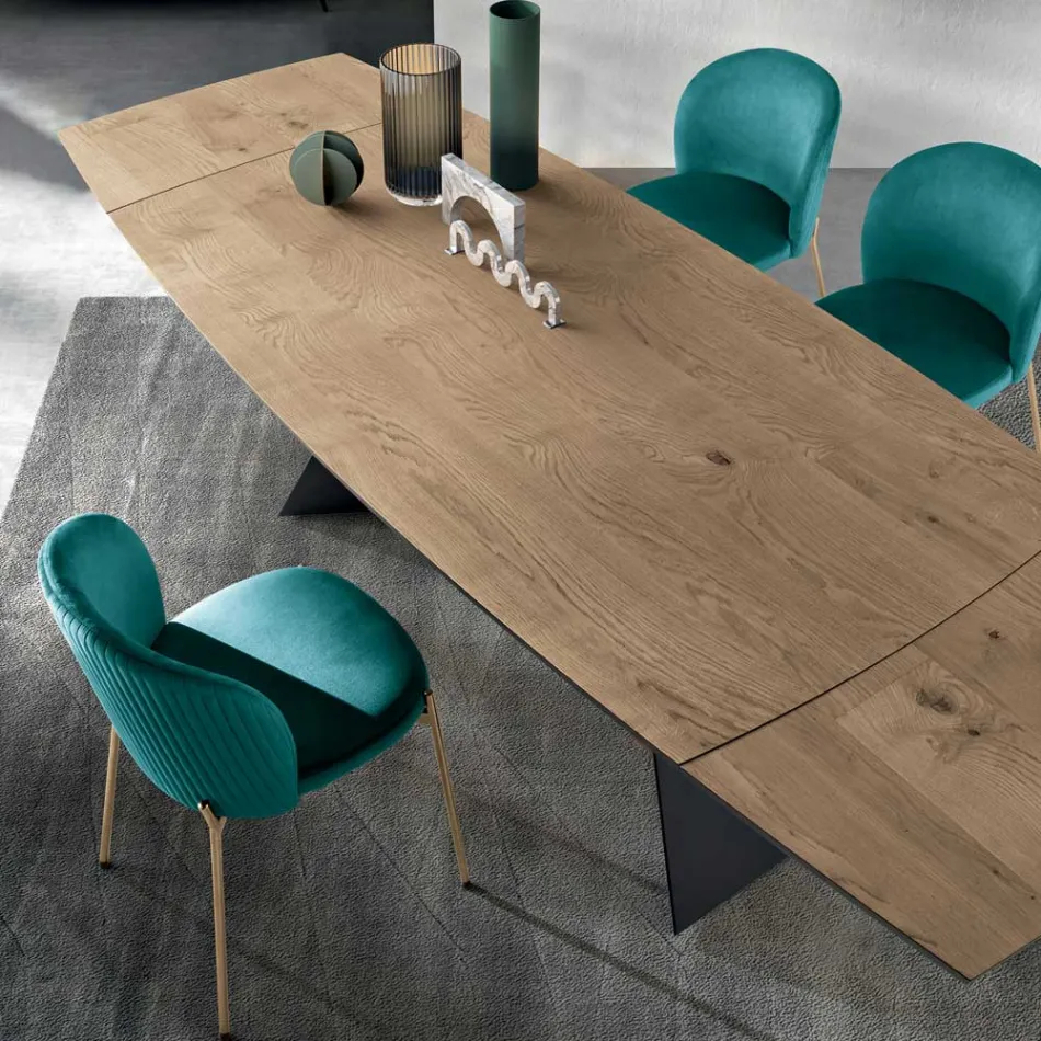 Mesa extensible de chapa de roble con base de metal pintado - Milo viadurini