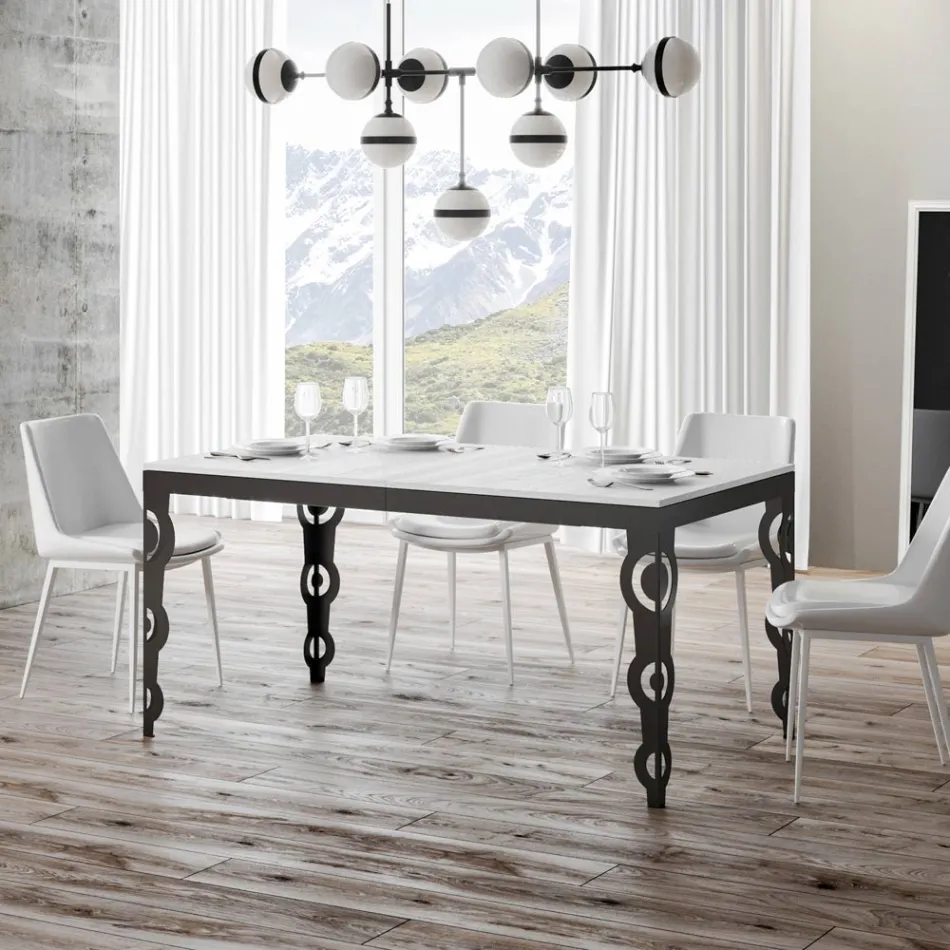 Mesa Extensible Moderna en Madera de Melamina y Bajo Encimera de Hierro - Marella viadurini