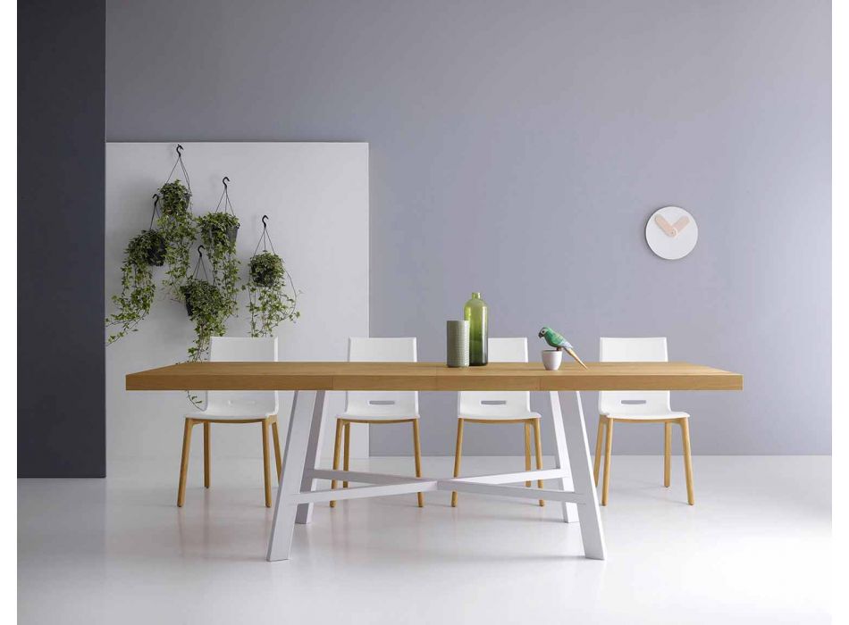 Mesa extensible moderna, tablero de madera maciza - Tricerro viadurini