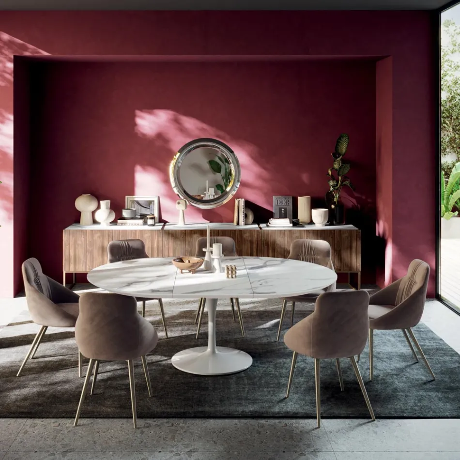 Mesa de Salón Redonda Extensible en Laminado Made in Italy - Dollars viadurini