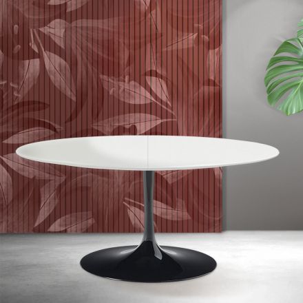 Mesa extensible Tulip de Saarinen, 74 cm de altura, en cerámica Florim blanca - Scarlet viadurini