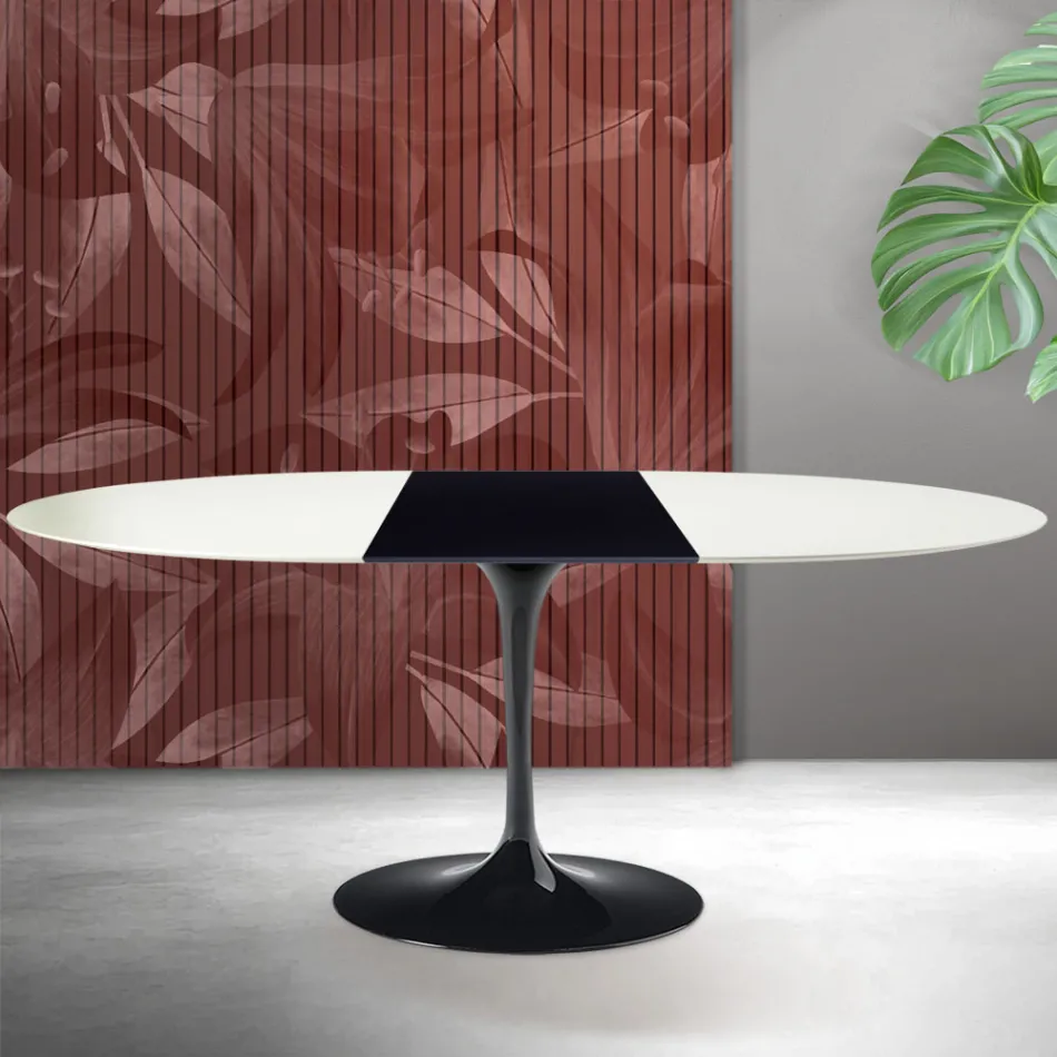 Mesa extensible Tulip de Saarinen, 74 cm de altura, en cerámica Florim blanca - Scarlet viadurini