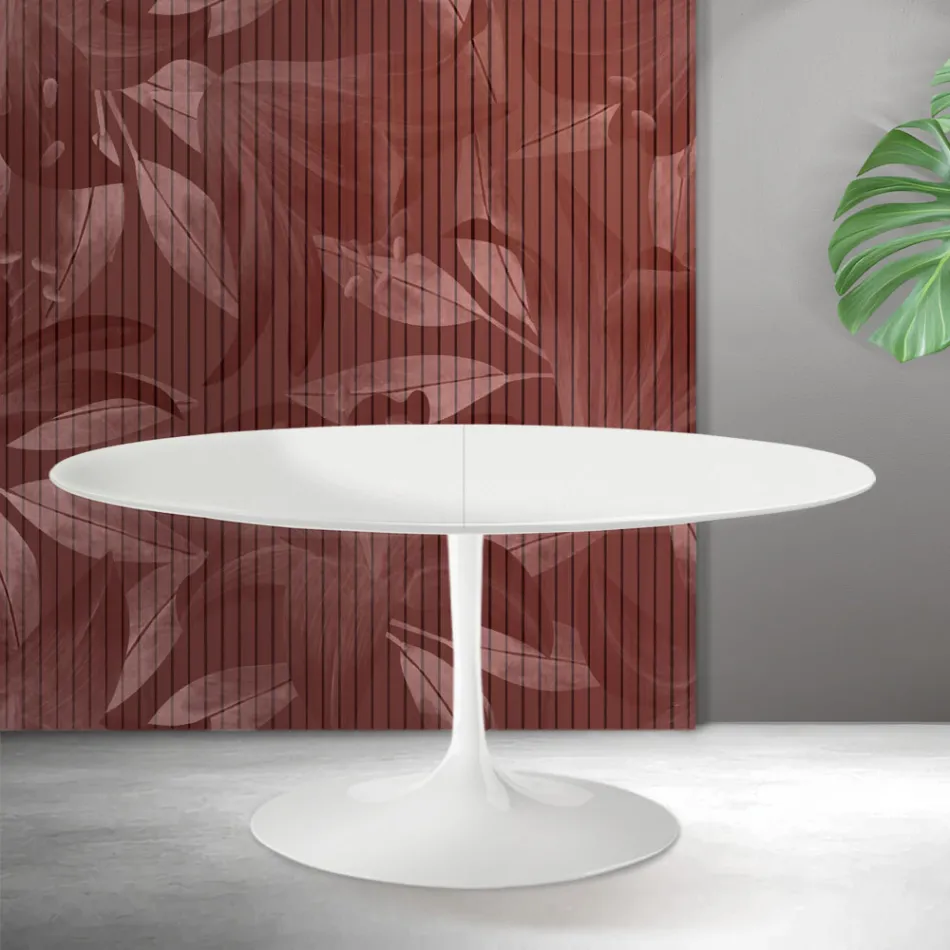 Mesa extensible Tulip de Saarinen, 74 cm de altura, en cerámica Florim blanca - Scarlet viadurini