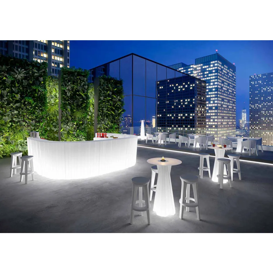 Mesa alta para exterior con base luminosa y tapa de Hpl Made in Italy - Tinuccia viadurini