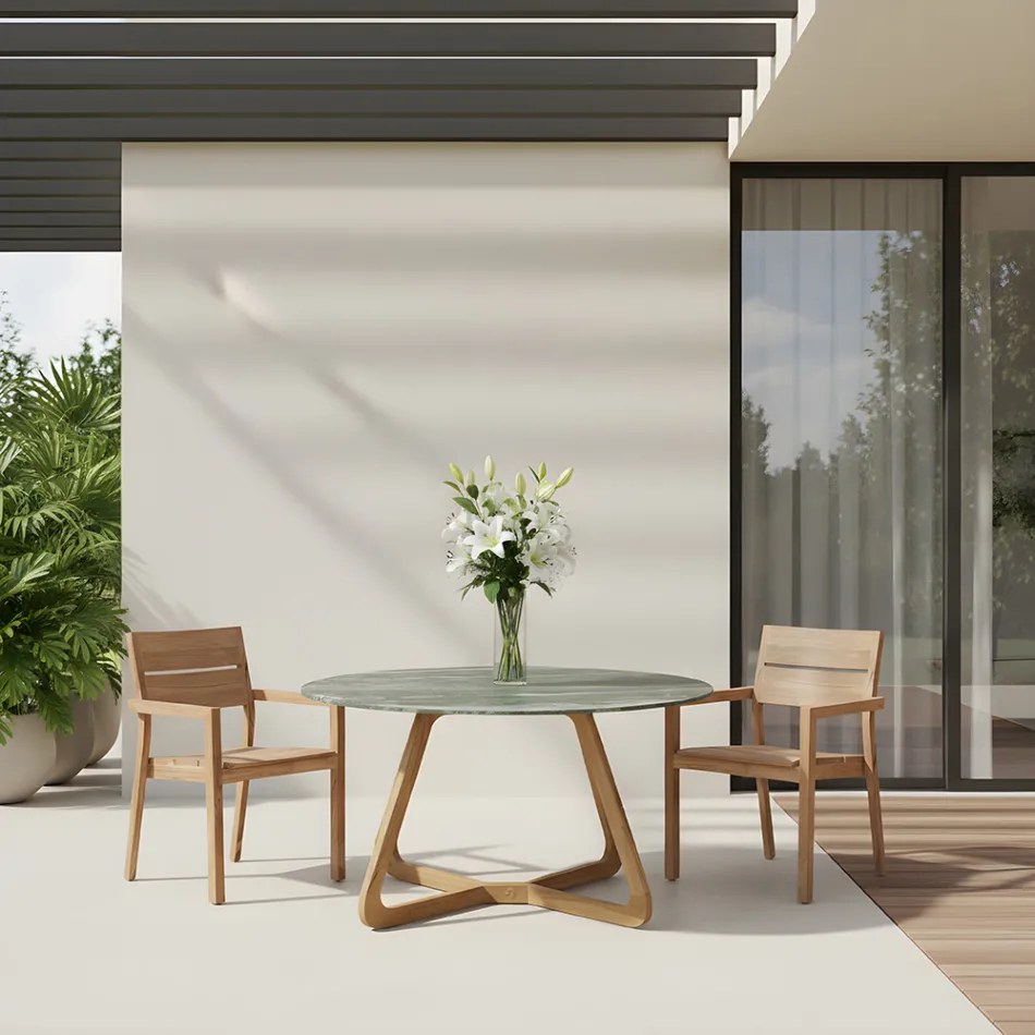 Mesa con tapa de cerámica y base de teca Made in Italy - Casco viadurini