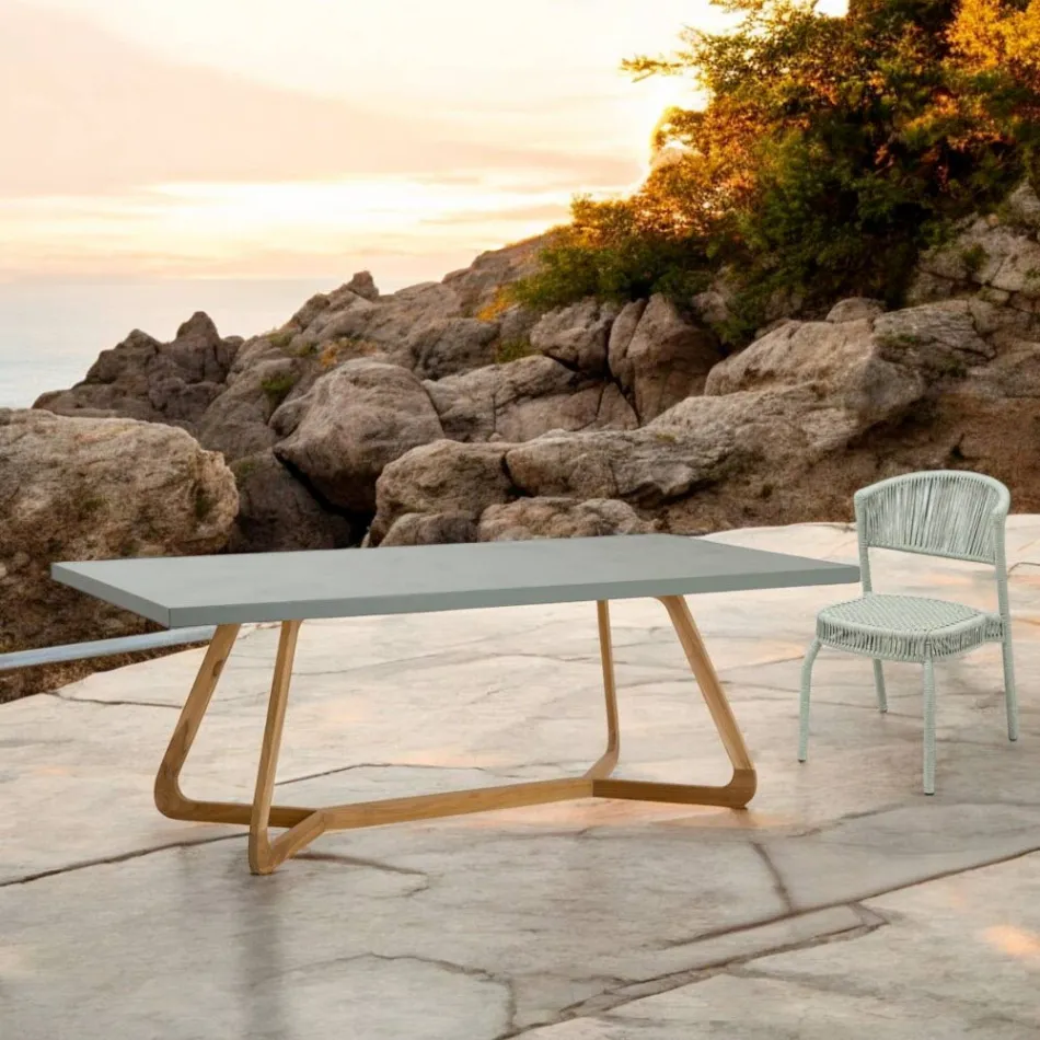 Mesa con tapa Okumè con acabado de Microcemento Made in Italy - Blusa viadurini