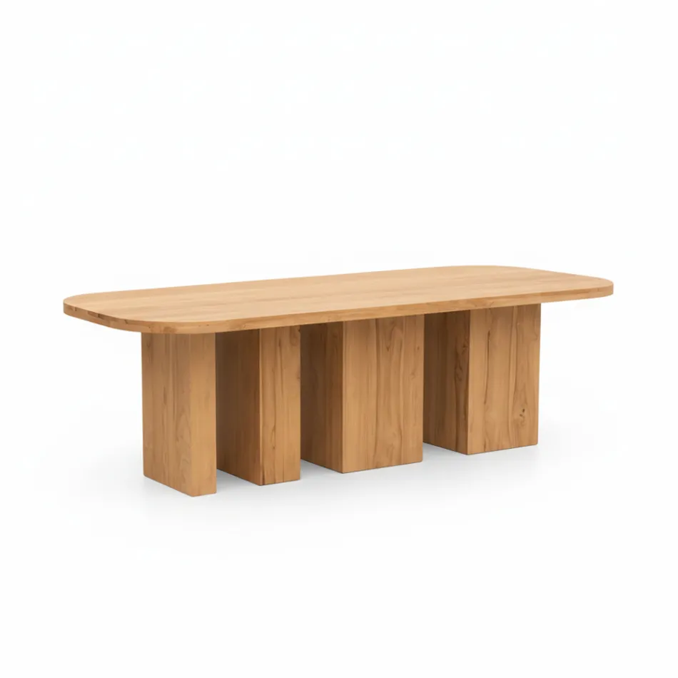 Mesa con tablero de teca cepillada y esquinas redondeadas - Destination viadurini