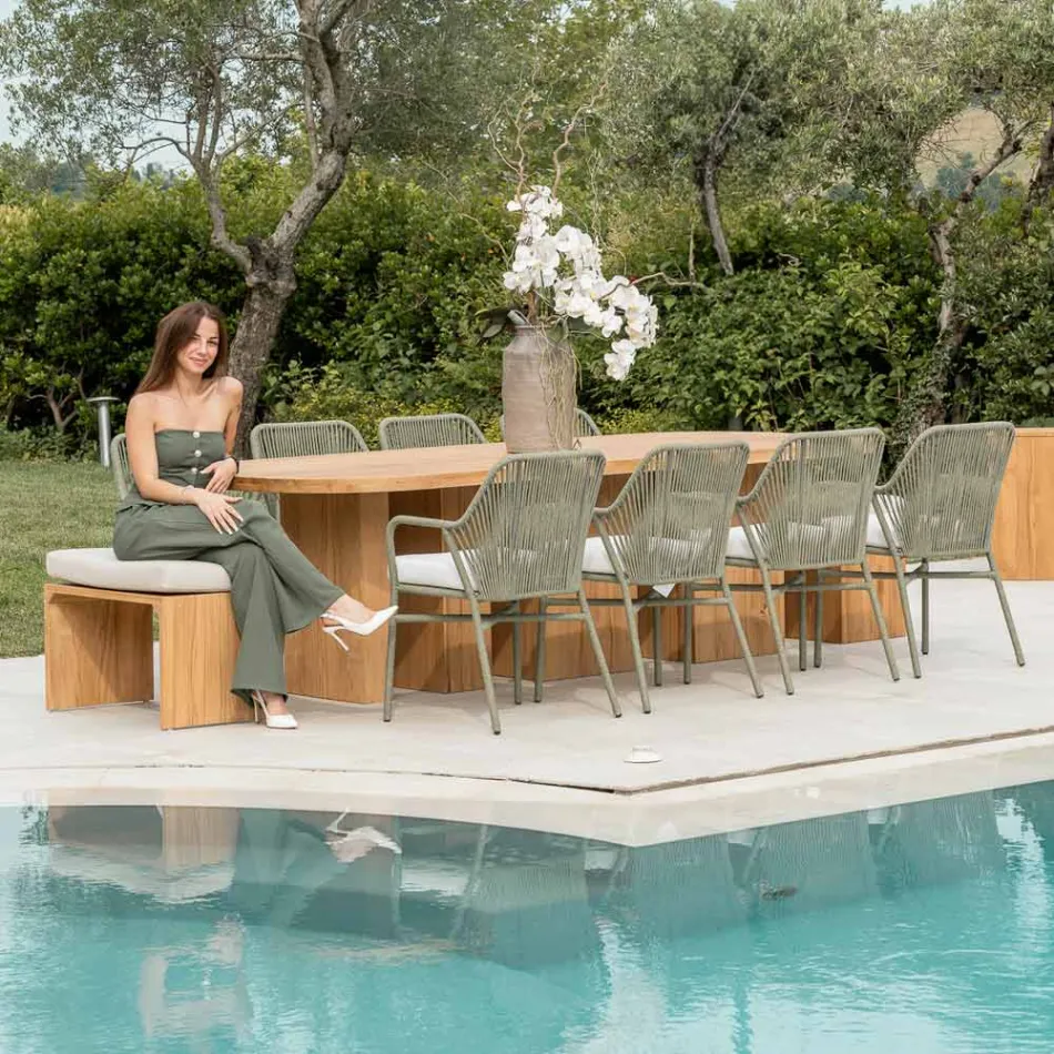 Mesa con tablero de teca cepillada y esquinas redondeadas - Destination viadurini