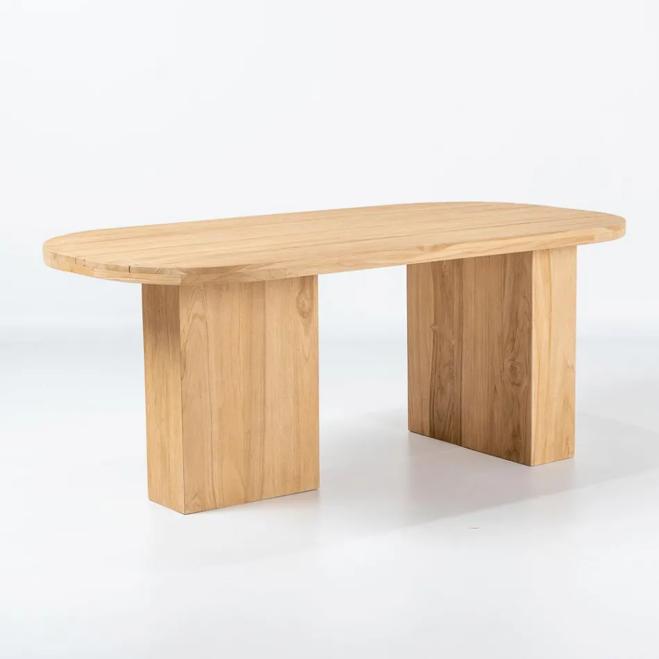 Mesa con tablero de teca cepillada y esquinas redondeadas - Destination viadurini