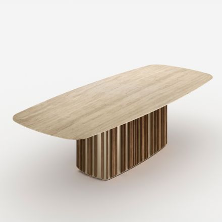 Mesa Lunaria con tablero de mármol y base de metal, fabricada en Italia. viadurini