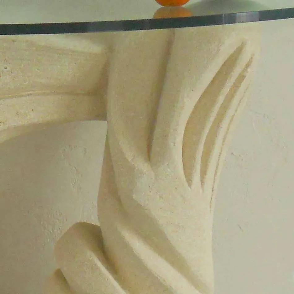 mesa consola de piedra y cristal de diseño Emera viadurini