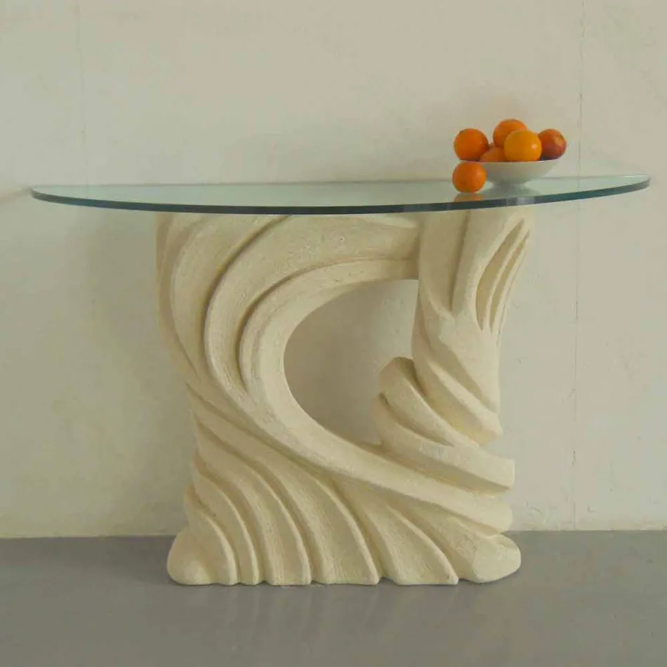 mesa consola de piedra y cristal de diseño Emera viadurini