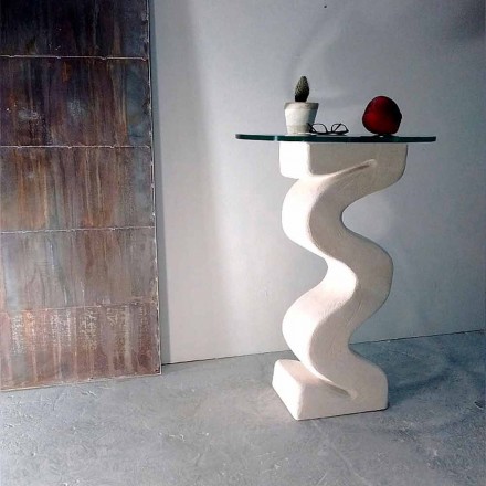 consola de mesa redonda de piedra y cristal de diseño Babylas viadurini