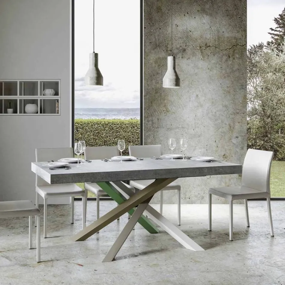 Mesa de cocina extensible hasta 440 cm en madera y hierro Made in Italy - Lennon viadurini