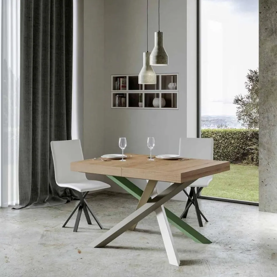 Mesa de cocina extensible hasta 440 cm en madera y hierro Made in Italy - Lennon viadurini