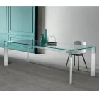 Mesa de cocina de vidrio extraclaro con patas de madera Made in Italy - Super viadurini