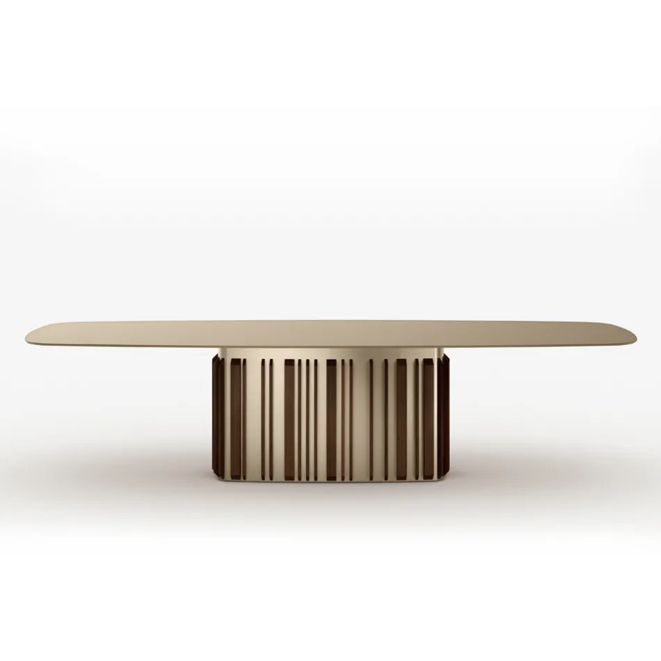 Mesa de cristal de 300 cm con base metálica, fabricada en Italia. Diseño: Lunaria. viadurini