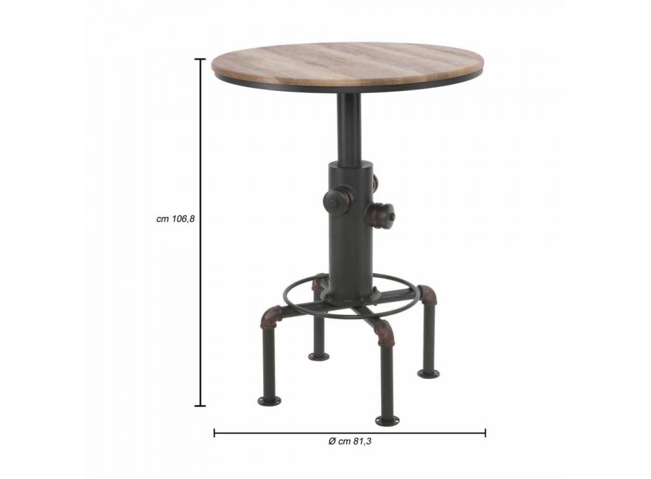 Mesa de bar redonda de estilo industrial en diseño de hierro y madera - Niv viadurini