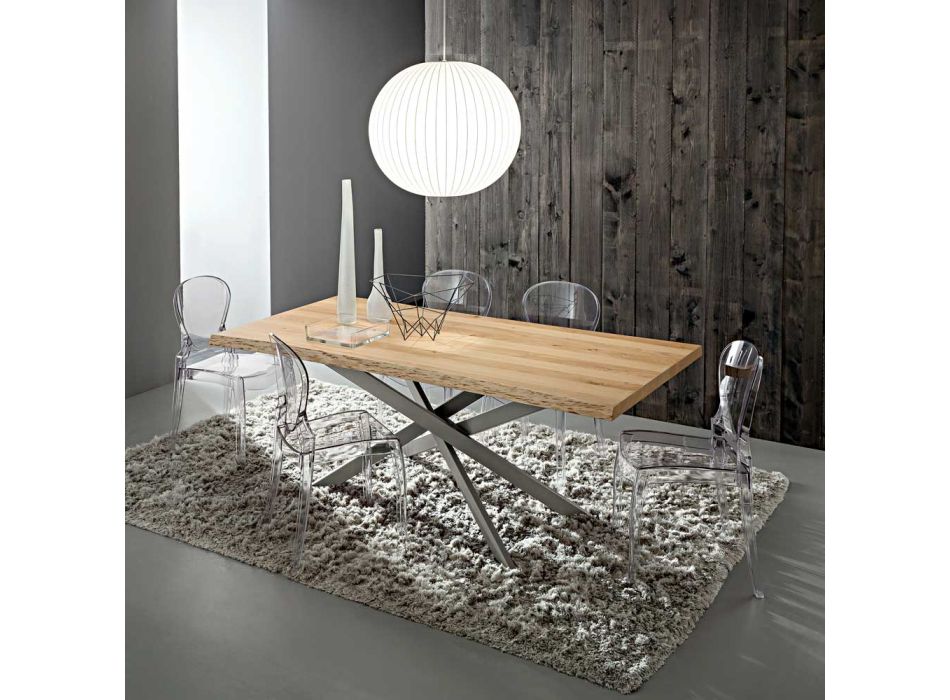 Mesa de cocina con tapa de roble descortezado Made in Italy - Carlino viadurini