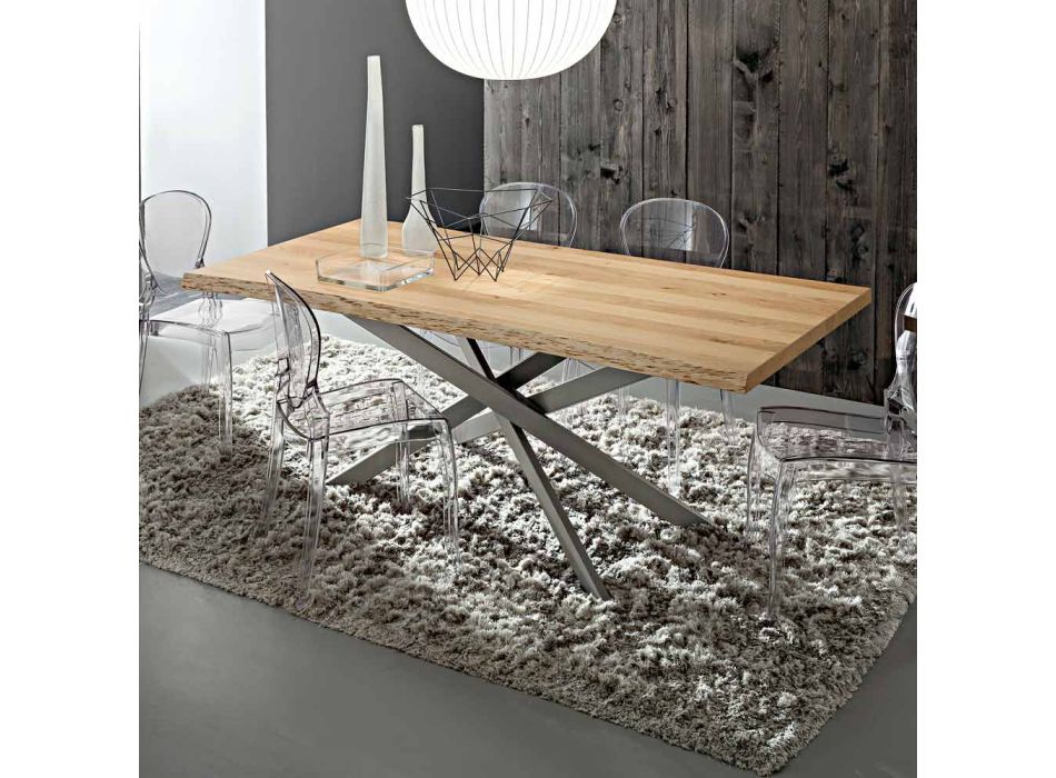 Mesa de cocina con tapa de roble descortezado Made in Italy - Carlino viadurini