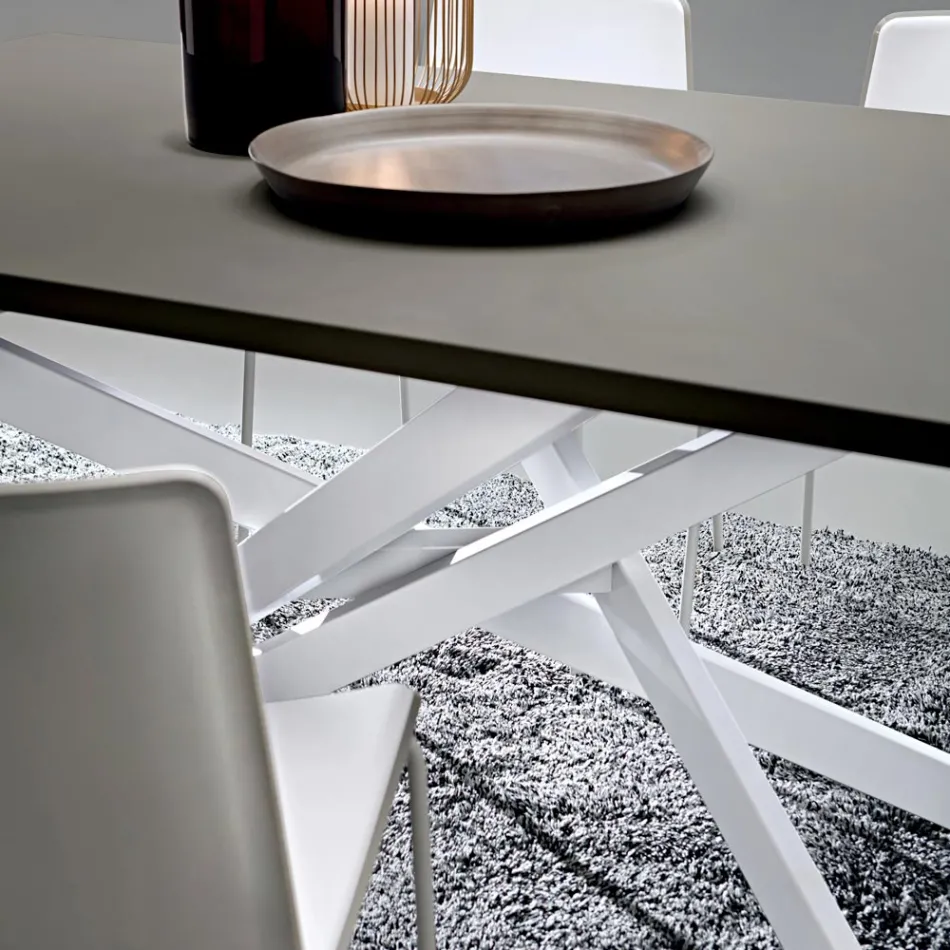 Mesa de cocina en Fenix y metal blanco de calidad Made in Italy - Carlino viadurini