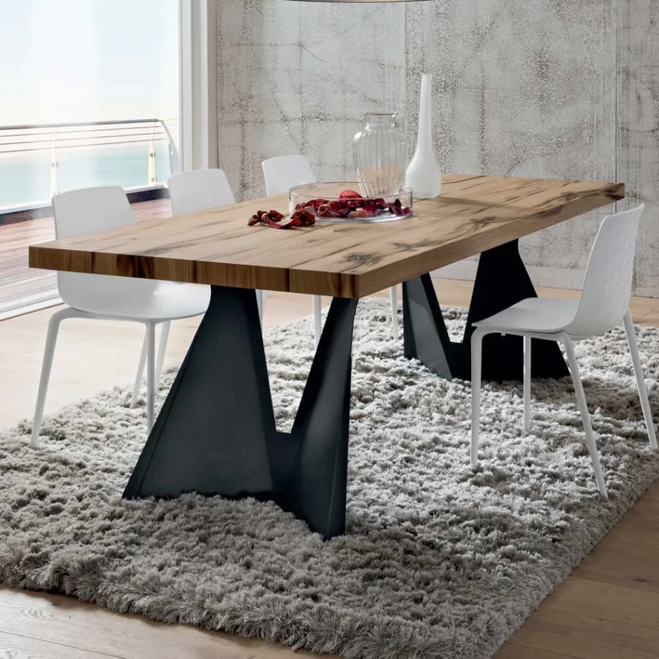 Mesa de cocina en madera y metal Made in Italy, alta calidad - Dotto viadurini